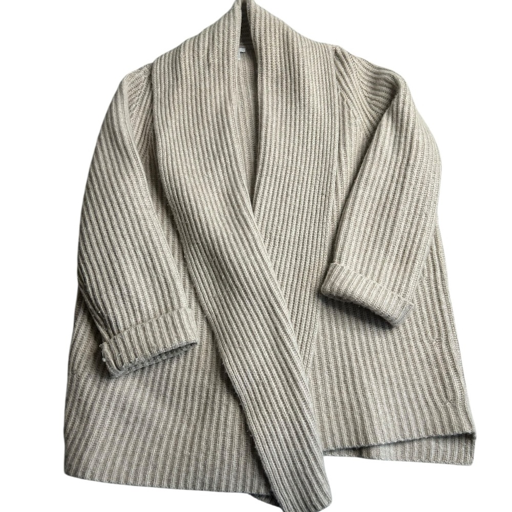Lewit Wool‎ Cashmere Blend Ribbed Open Front Cardigan Sweater Women’s Sz 1 Beige